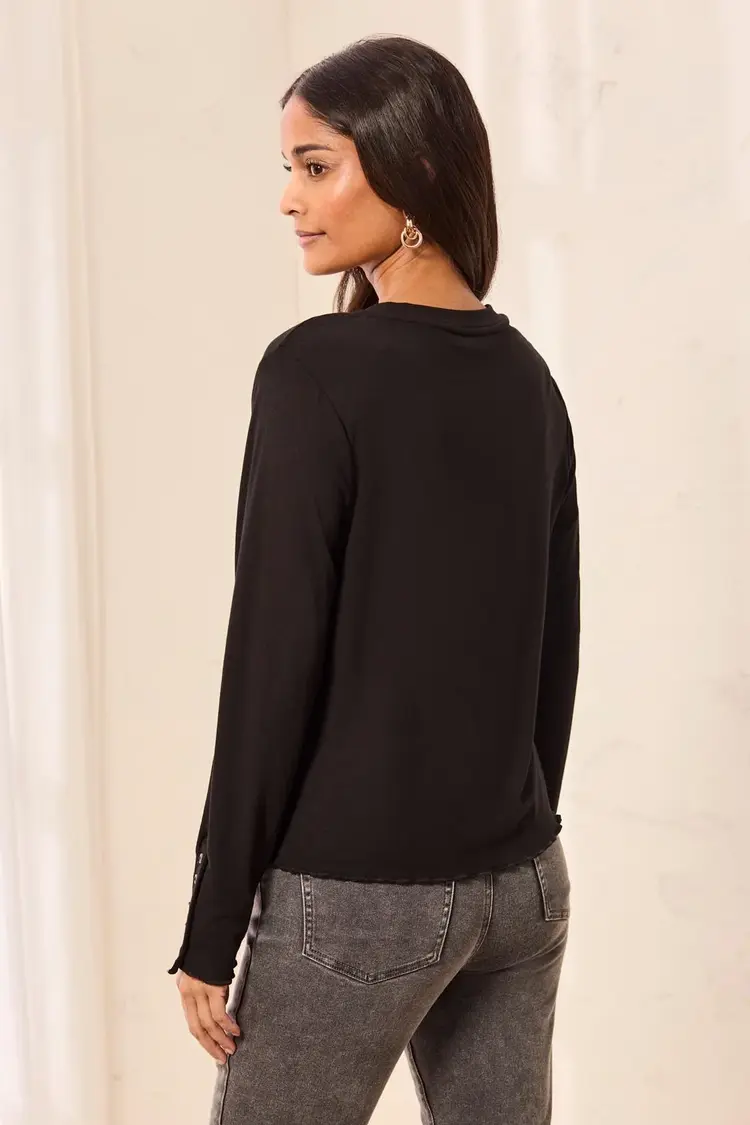Tribal Tribal Long Sleeve Crew Neck Top With Button Detail 3174O