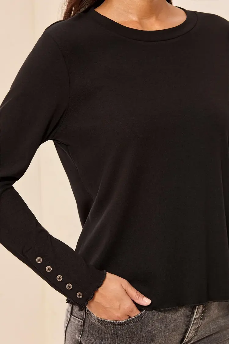Tribal Tribal Long Sleeve Crew Neck Top With Button Detail 3174O