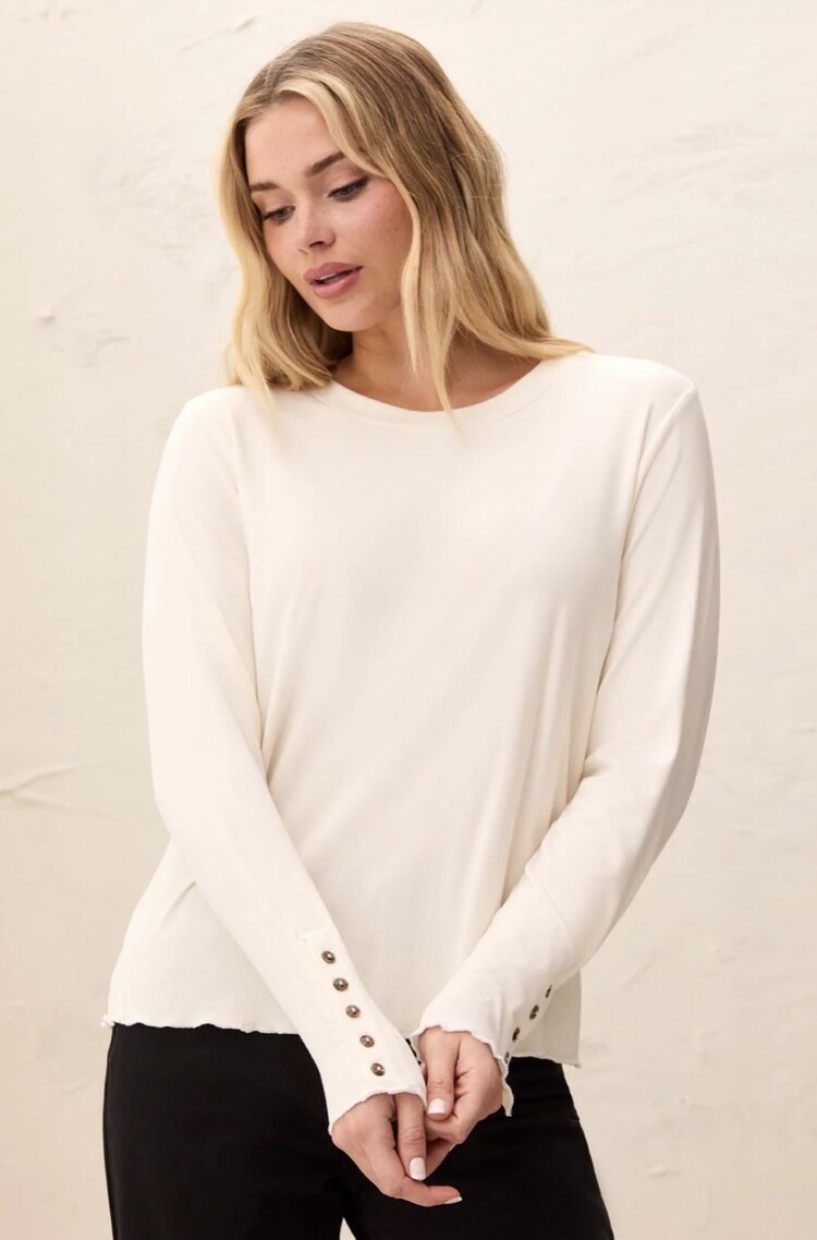 Tribal Tribal Long Sleeve Crew Neck Top With Button Detail 3174O