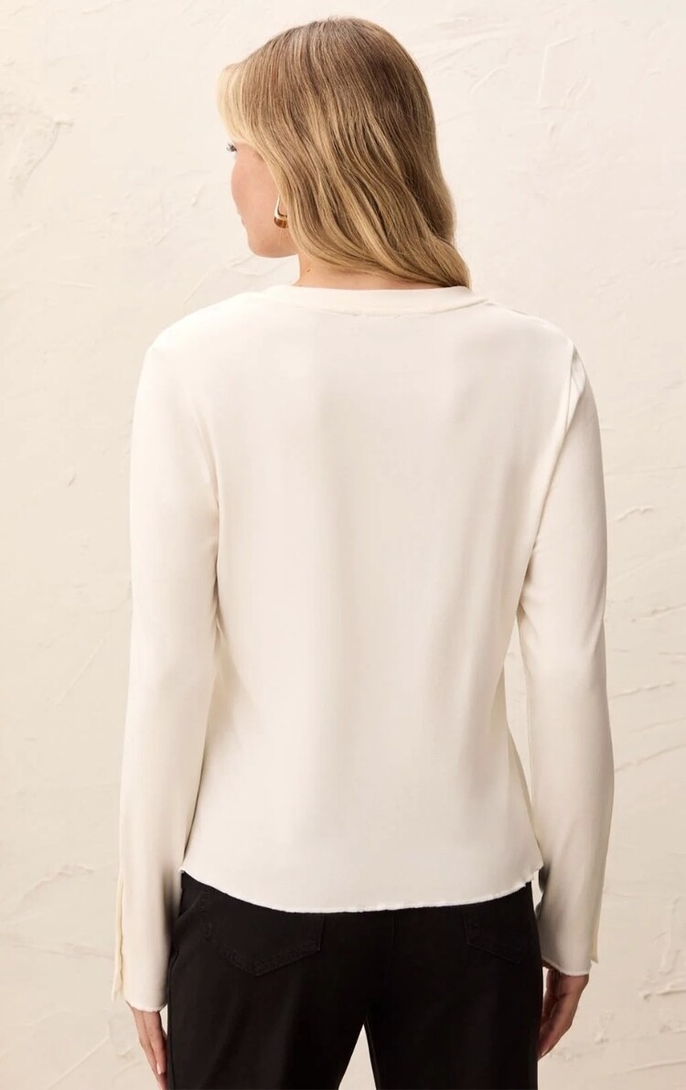 Tribal Tribal Long Sleeve Crew Neck Top With Button Detail 3174O