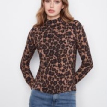 Charlie B Charlie B Printed Long Sleeve Mock Neck Top C1404R