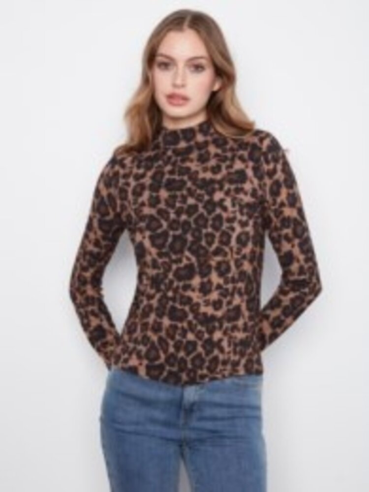 Charlie B Charlie B Printed Long Sleeve Mock Neck Top C1404R