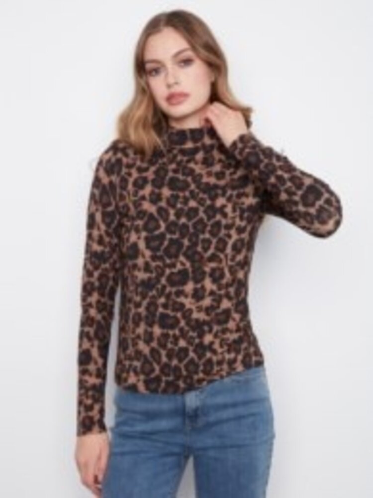Charlie B Charlie B Printed Long Sleeve Mock Neck Top C1404R