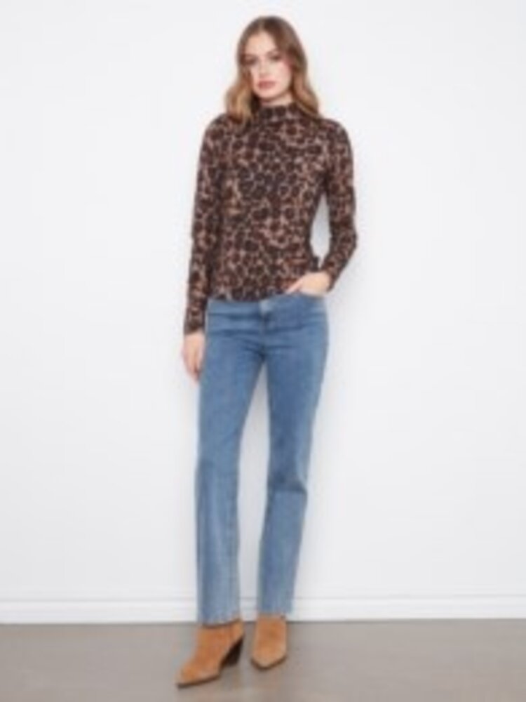 Charlie B Charlie B Printed Long Sleeve Mock Neck Top C1404R