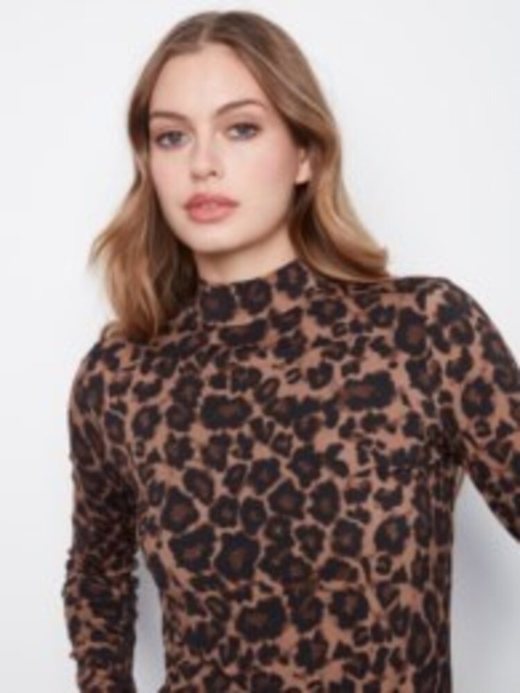 Charlie B Charlie B Printed Long Sleeve Mock Neck Top C1404R
