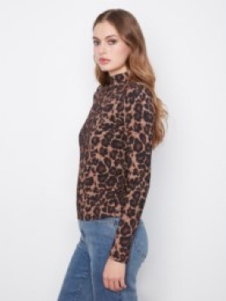 Charlie B Charlie B Printed Long Sleeve Mock Neck Top C1404R