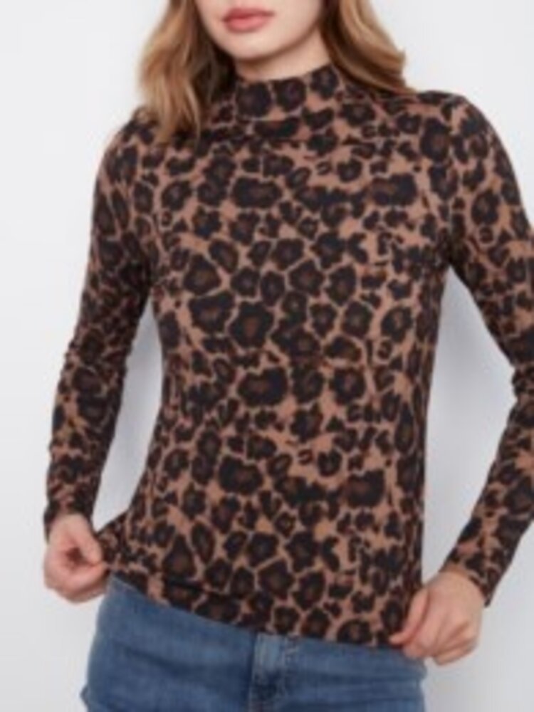 Charlie B Charlie B Printed Long Sleeve Mock Neck Top C1404R