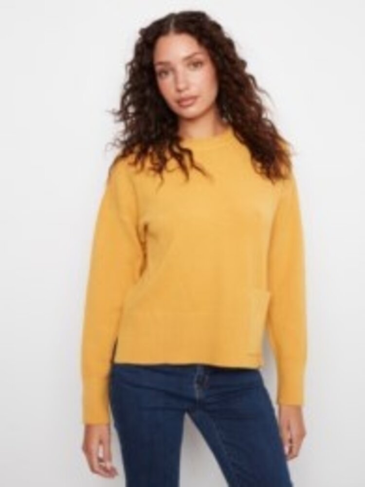 Charlie B Charlie B Crew Neck Cropped Sweater W/ Pockets C2052