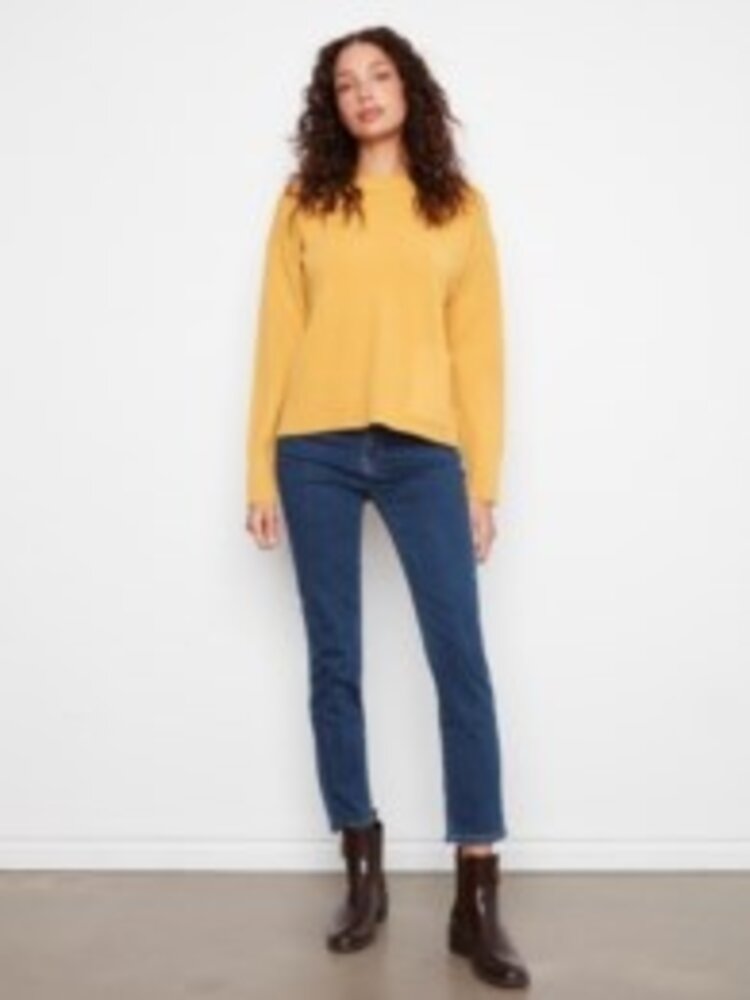 Charlie B Charlie B Crew Neck Cropped Sweater W/ Pockets C2052