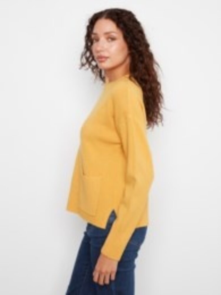 Charlie B Charlie B Crew Neck Cropped Sweater W/ Pockets C2052