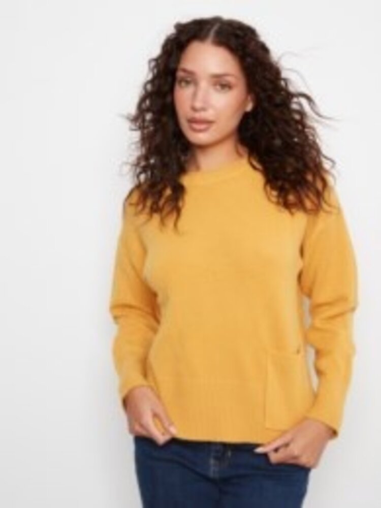Charlie B Charlie B Crew Neck Cropped Sweater W/ Pockets C2052