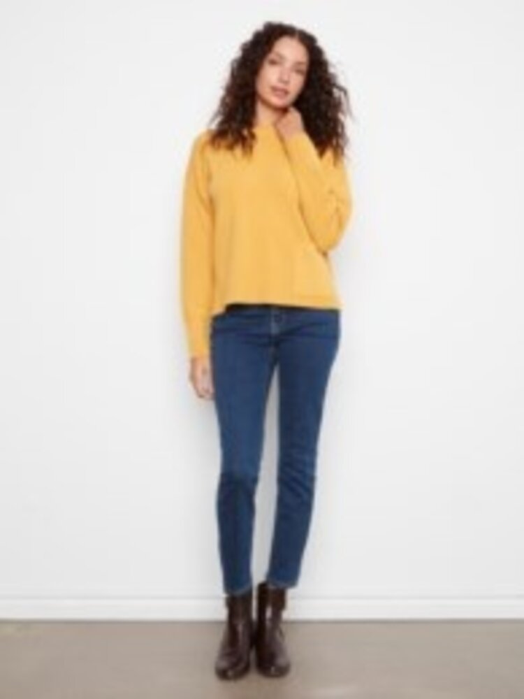 Charlie B Charlie B Crew Neck Cropped Sweater W/ Pockets C2052