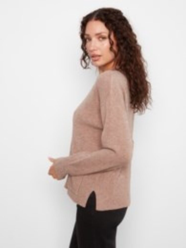 Charlie B Charlie B Crew Neck Cropped Sweater W/ Pockets C2052