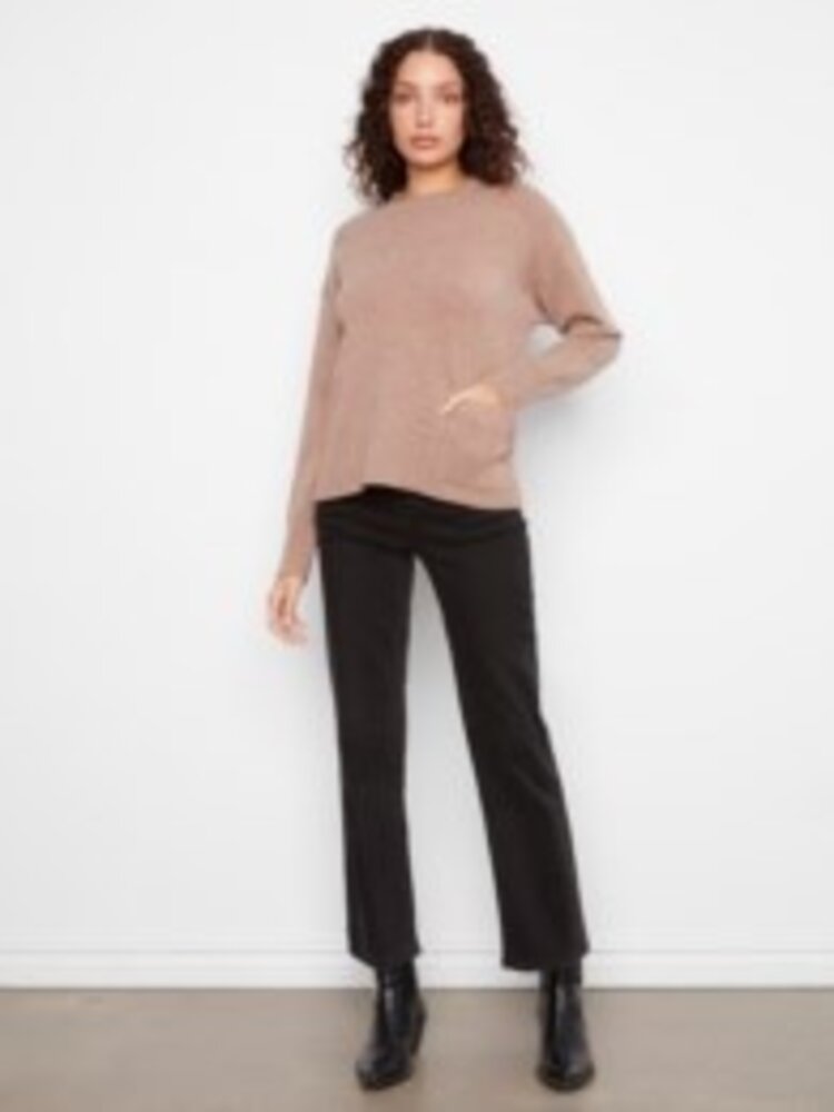 Charlie B Charlie B Crew Neck Cropped Sweater W/ Pockets C2052