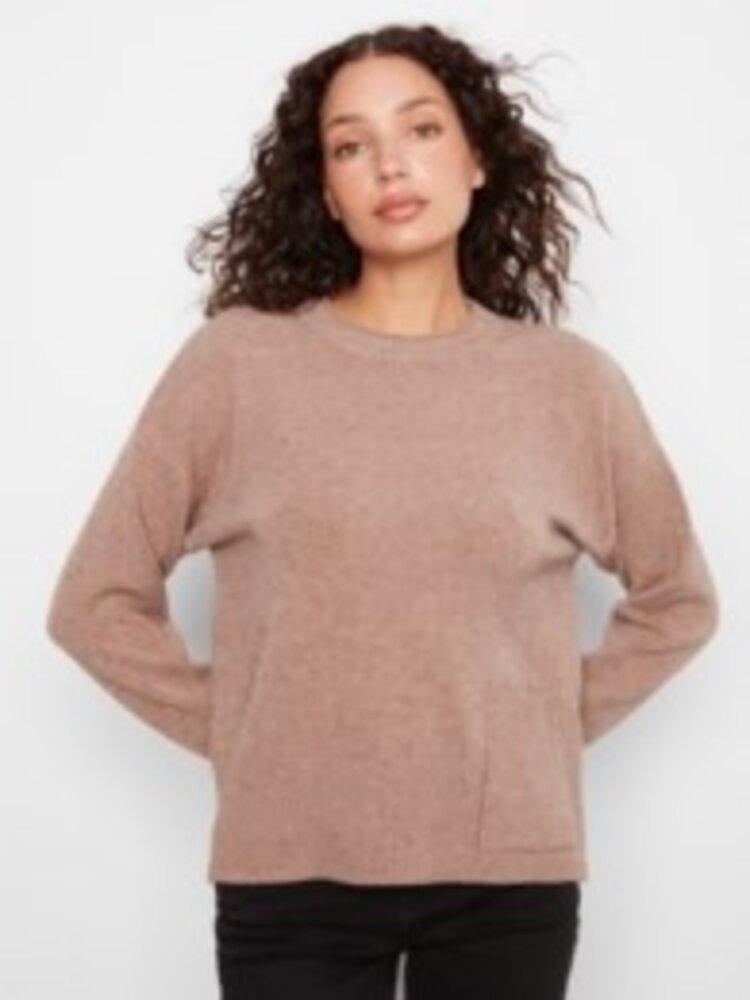 Charlie B Charlie B Crew Neck Cropped Sweater W/ Pockets C2052