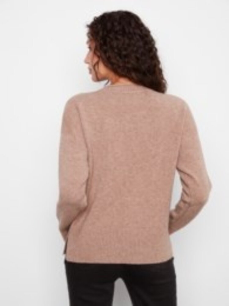 Charlie B Charlie B Crew Neck Cropped Sweater W/ Pockets C2052