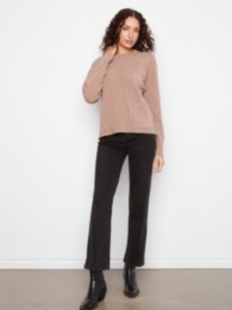 Charlie B Charlie B Crew Neck Cropped Sweater W/ Pockets C2052