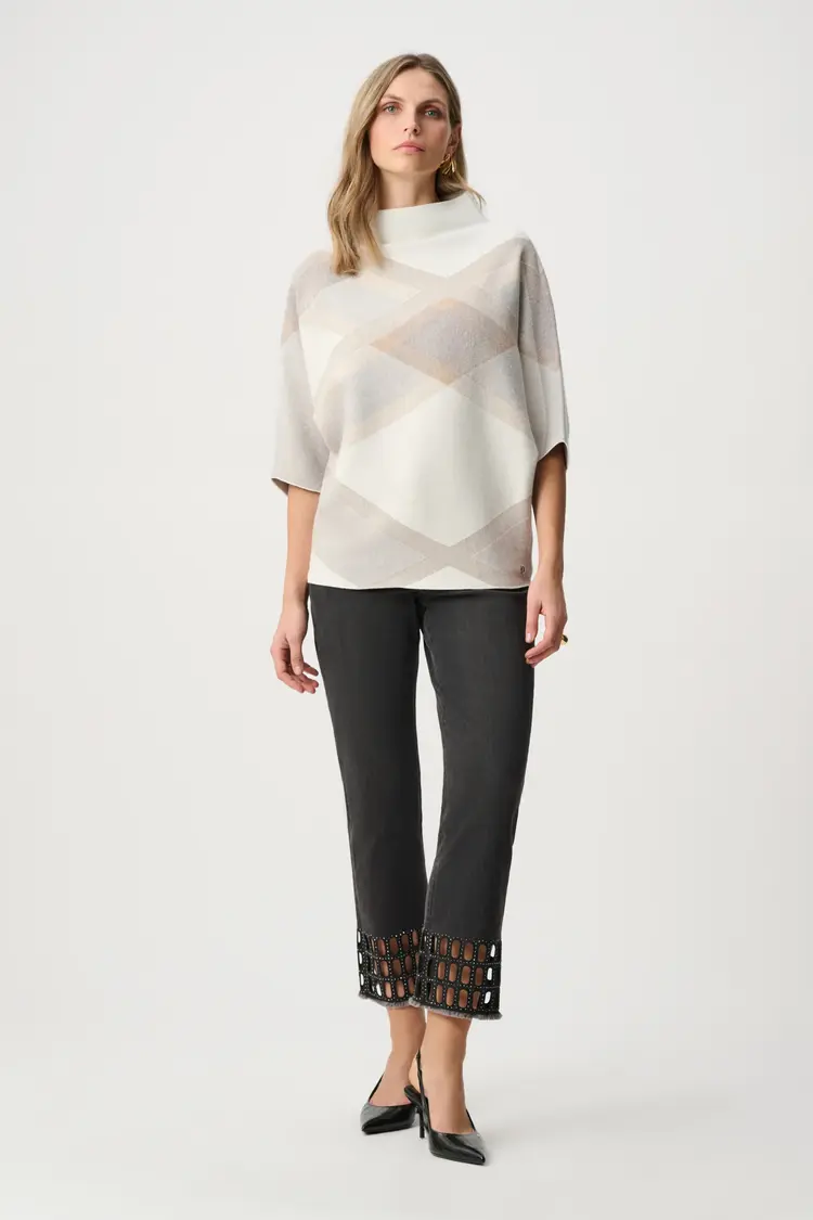 Joseph Ribkoff Joseph Ribkoff Brushed Viscose And Nylon Plaid Funnel-Neck Sweater 263947