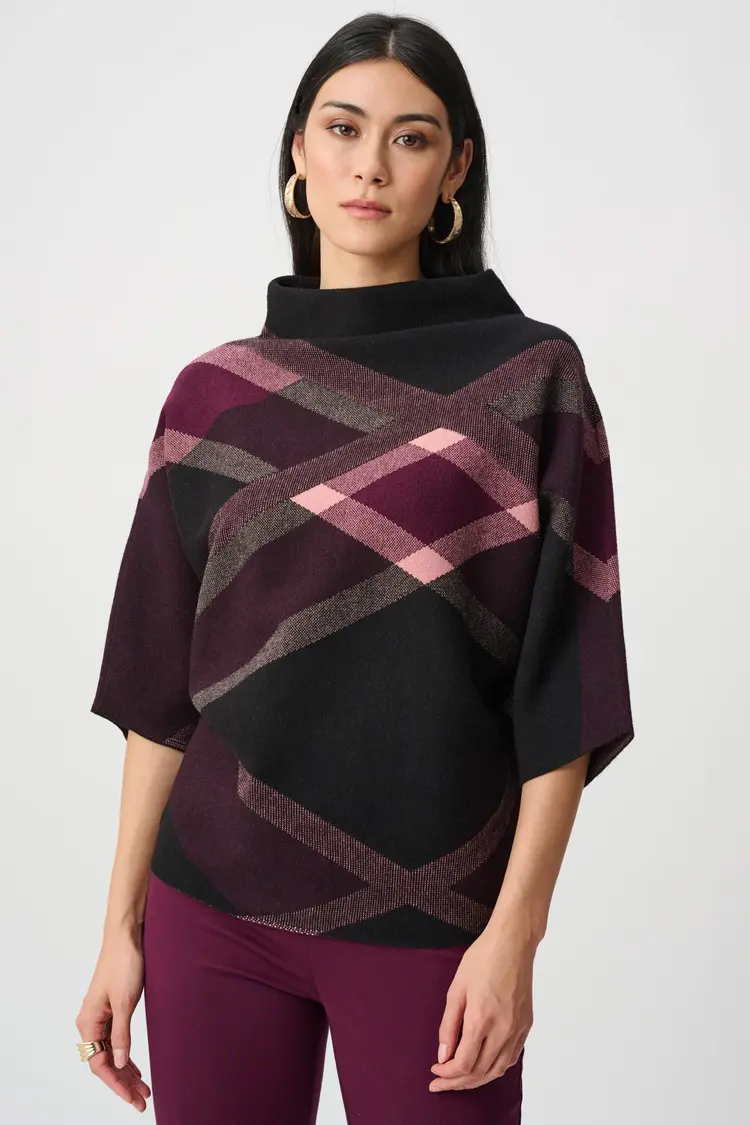 Joseph Ribkoff Joseph Ribkoff Brushed Viscose And Nylon Plaid Funnel-Neck Sweater 263947