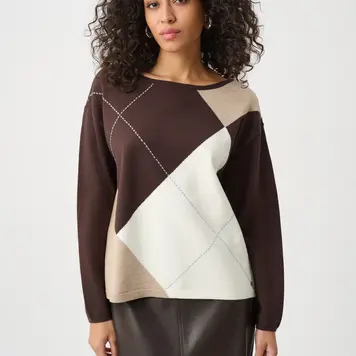 Joseph Ribkoff Joseph Ribkoff Brushed Viscose Knit Argyle Pattern Crewneck Sweater 263948