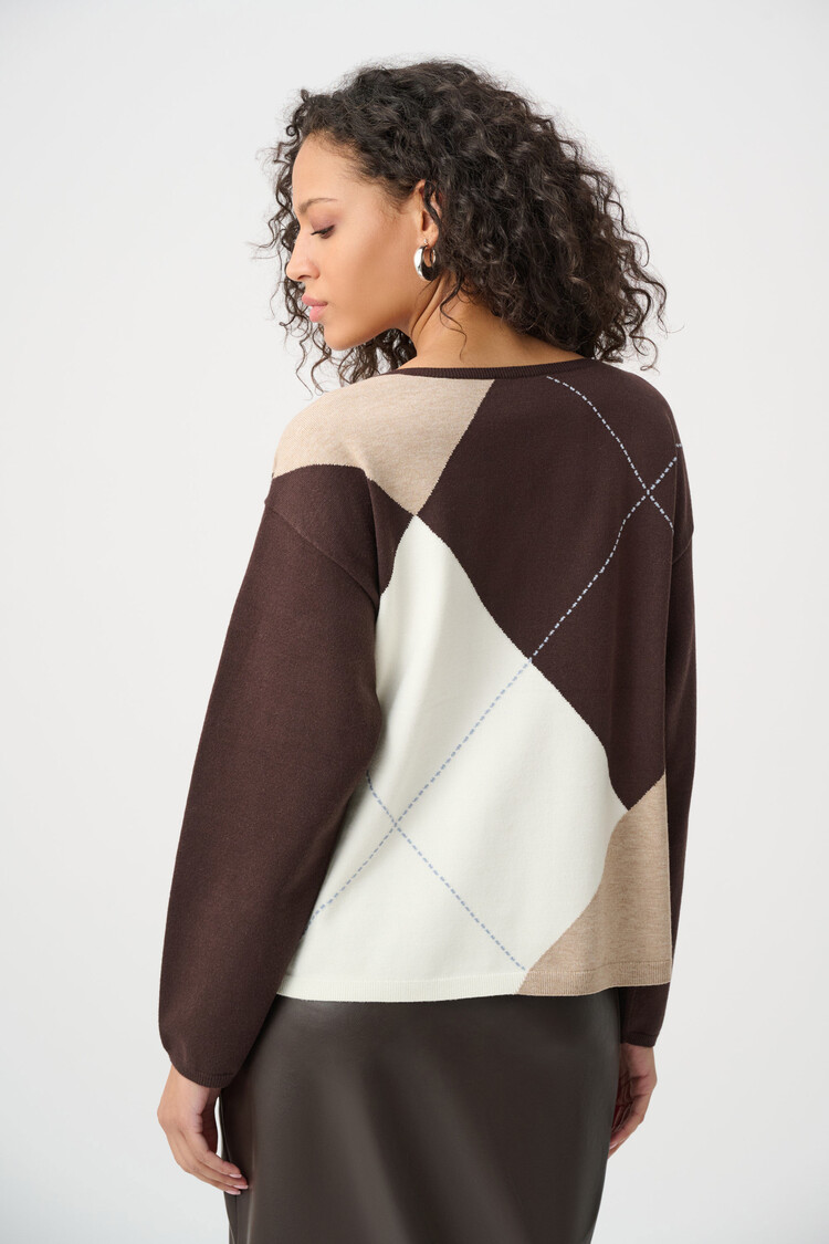Joseph Ribkoff Joseph Ribkoff Brushed Viscose Knit Argyle Pattern Crewneck Sweater 263948
