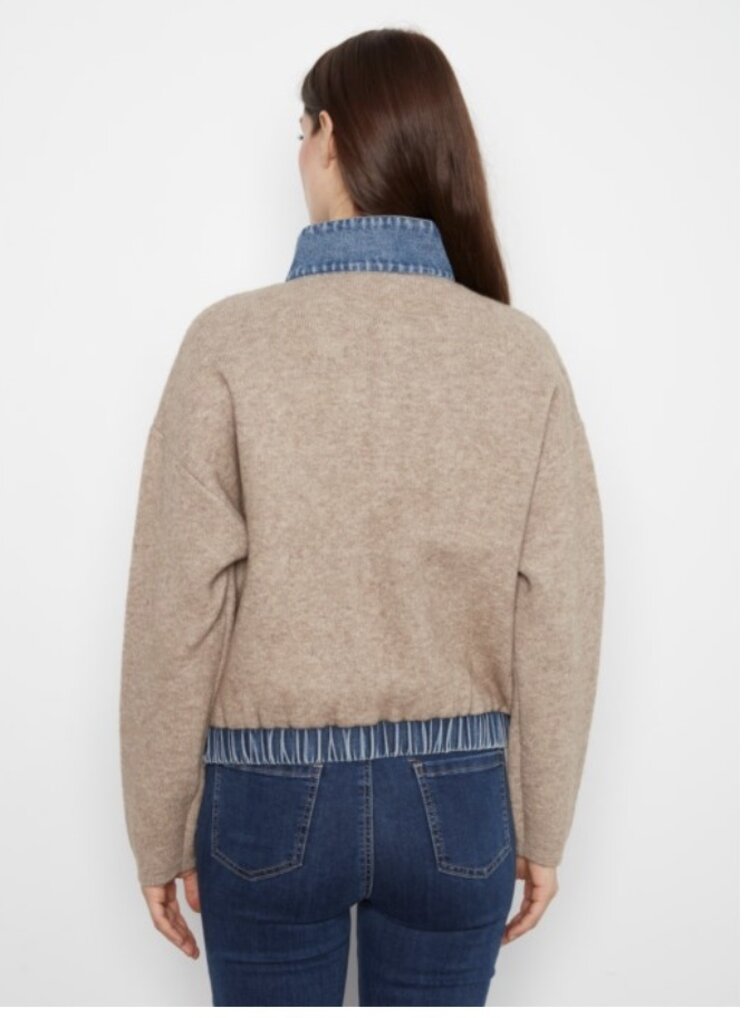Charlie B Charlie B Long Sleeve Zipped Sweater Jacket With Denim Pockets & Collar C2045