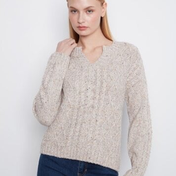 Charlie B Charlie B Long Sleeve Notch Neck Heather Yarn Sweater C2729