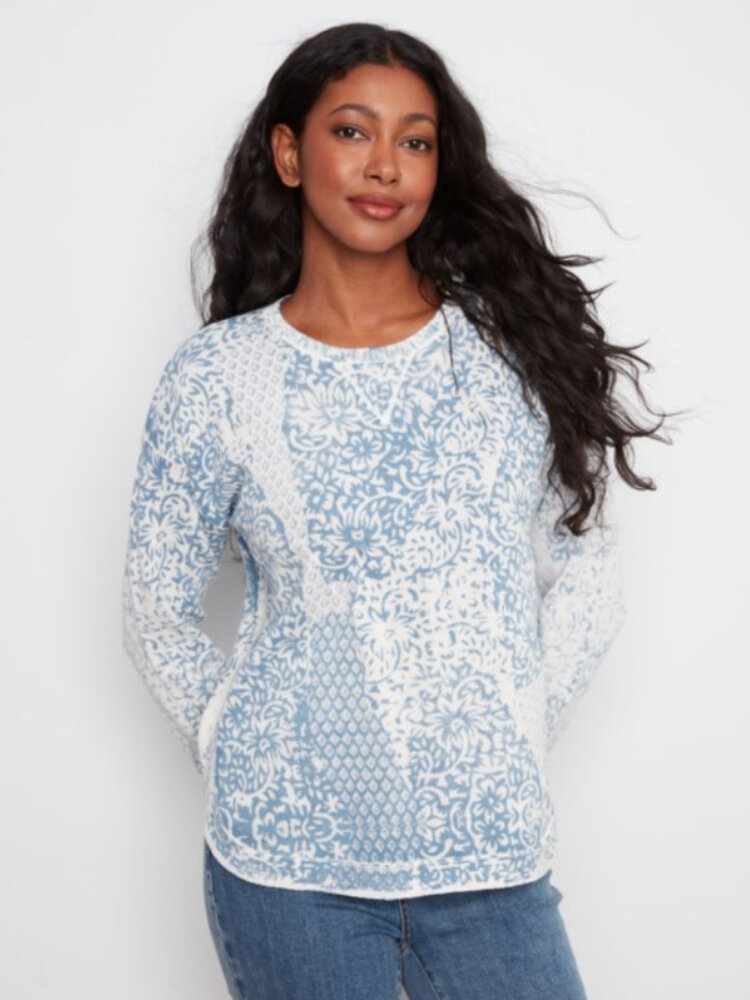 Charlie B Charlie Long Sleeve Crew Neck Printed On Reverse Sweater C2010