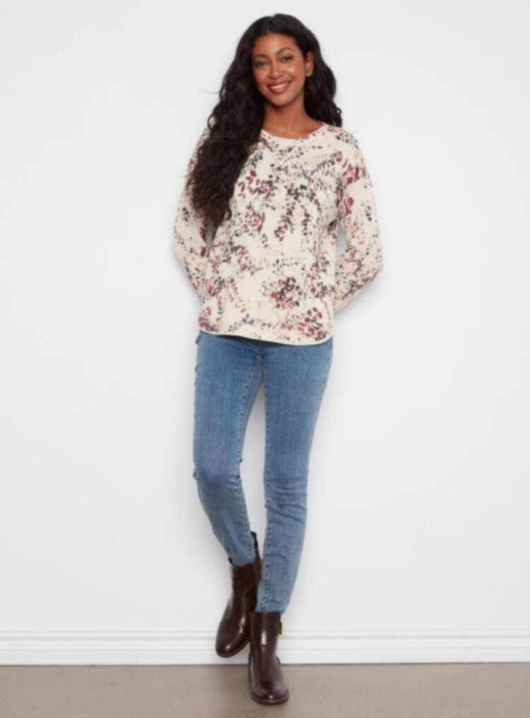 Charlie B Charlie Long Sleeve Crew Neck Printed On Reverse Sweater C2010