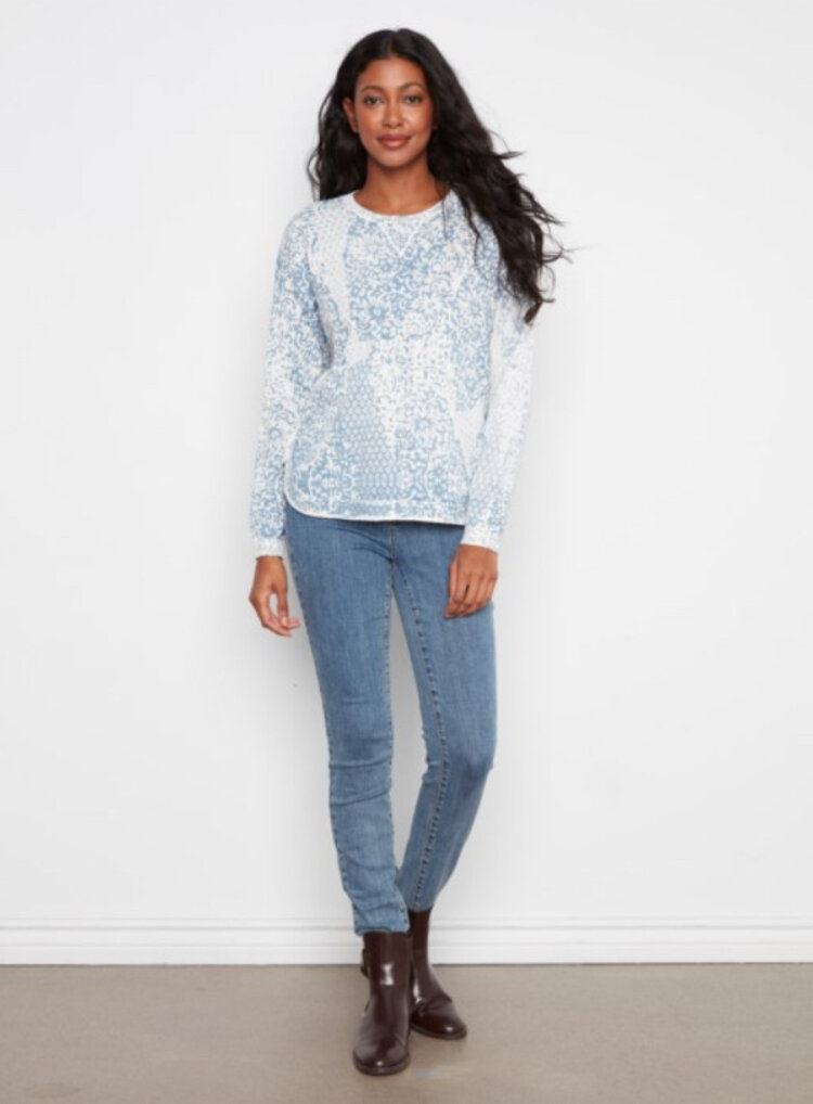 Charlie B Charlie Long Sleeve Crew Neck Printed On Reverse Sweater C2010