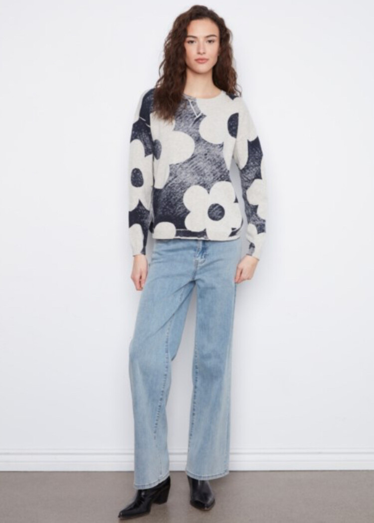 Charlie B Charlie Long Sleeve Crew Neck Printed On Reverse Sweater C2010
