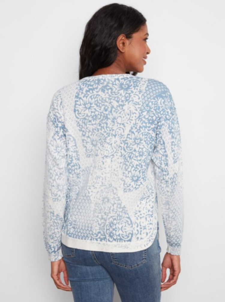 Charlie B Charlie Long Sleeve Crew Neck Printed On Reverse Sweater C2010