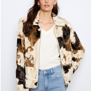 Charlie B Charlie B Long Sleeve Cow Pattern Fur Jacket C6441