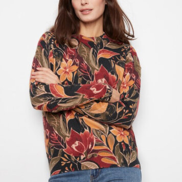 Charlie B Charlie B Long Sleeve Drop Shoulder Crew Neck Printed Sweater With Zip C2380Y