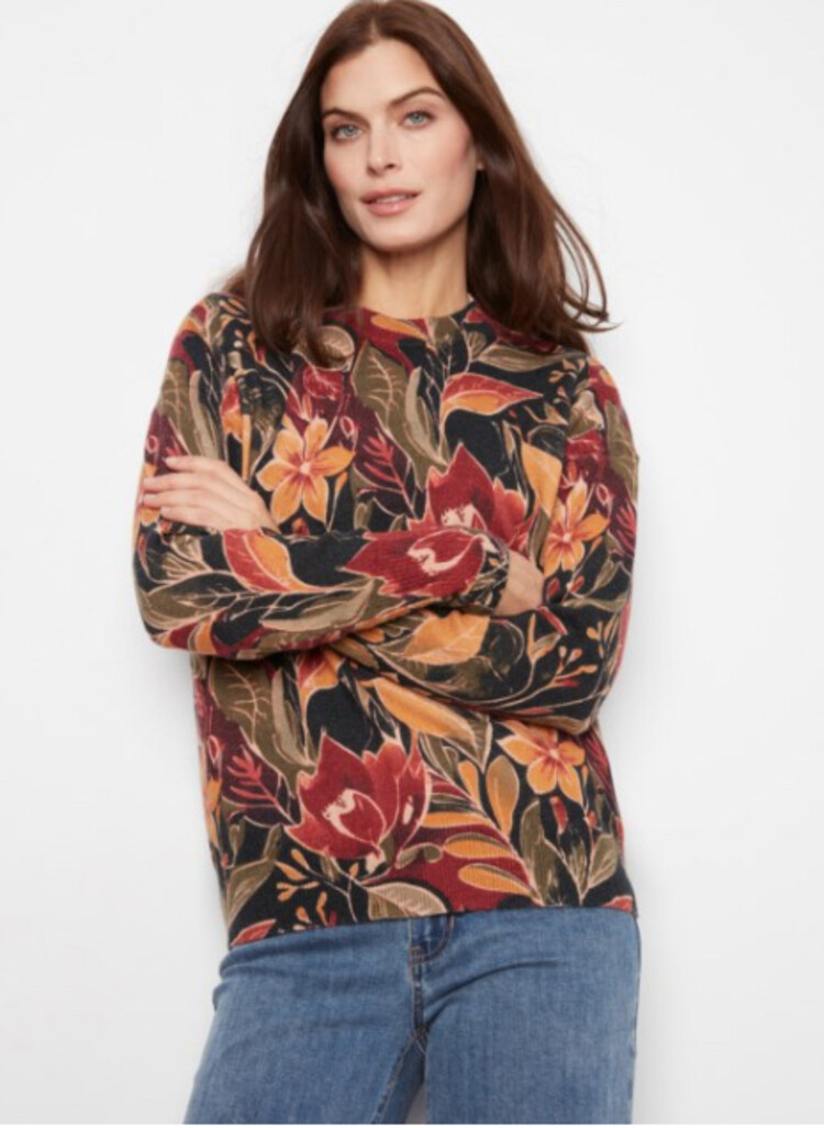 Charlie B Charlie B Long Sleeve Drop Shoulder Crew Neck Printed Sweater With Zip C2380Y