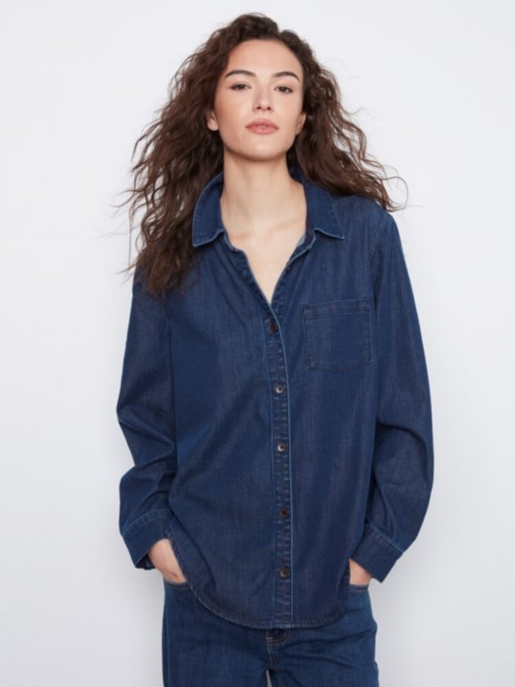 Charlie B Charlie B Tencel Shirt With Front Pocket C4716