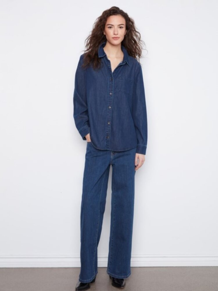 Charlie B Charlie B Tencel Shirt With Front Pocket C4716