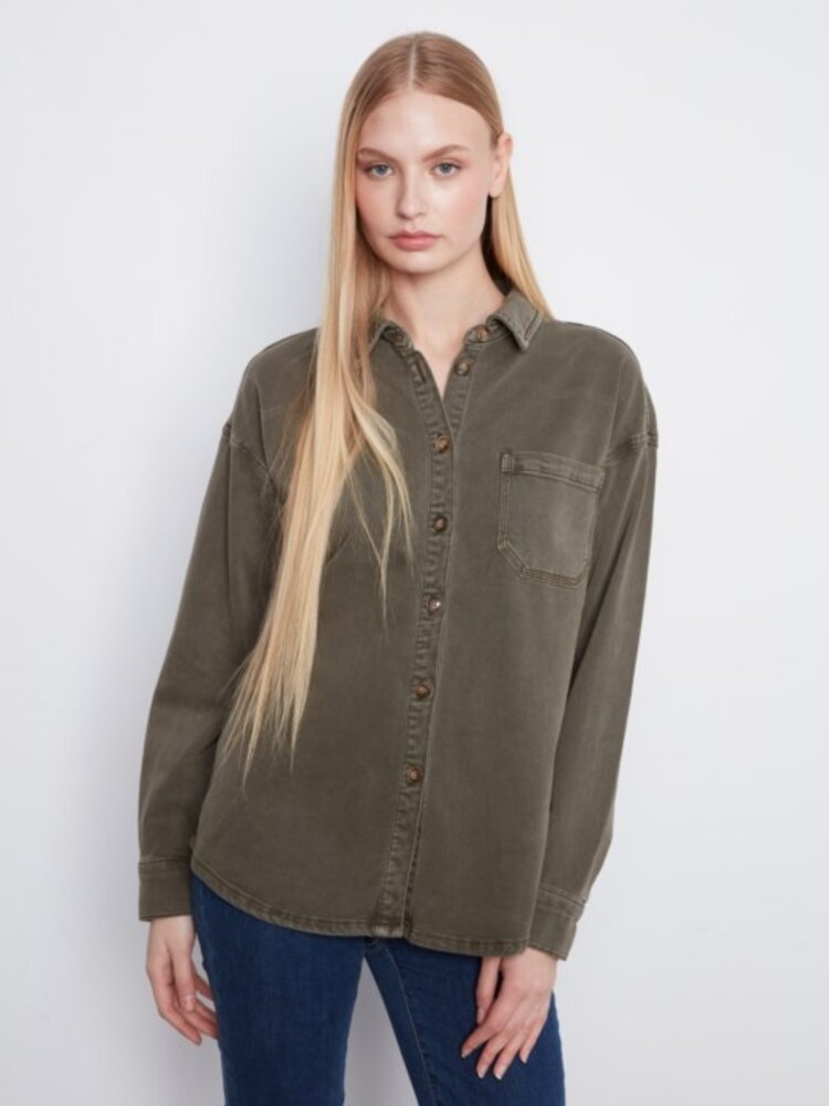 Charlie B Charlie B Smooth Twill Long Sleeve Overshirt C4715