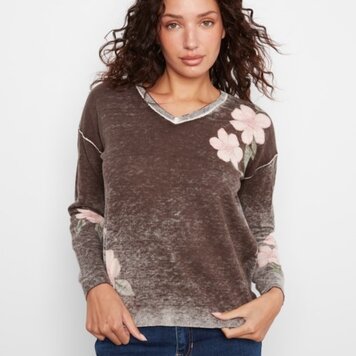 Charlie B Charlie B Long Sleeve Drop Shoulder Reversible Printed Sweater C2907