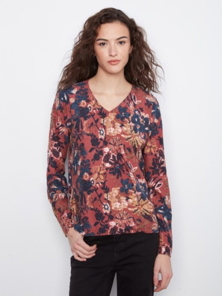 Charlie B Charlie B Long Sleeve Drop Shoulder Reversible Printed Sweater C2907