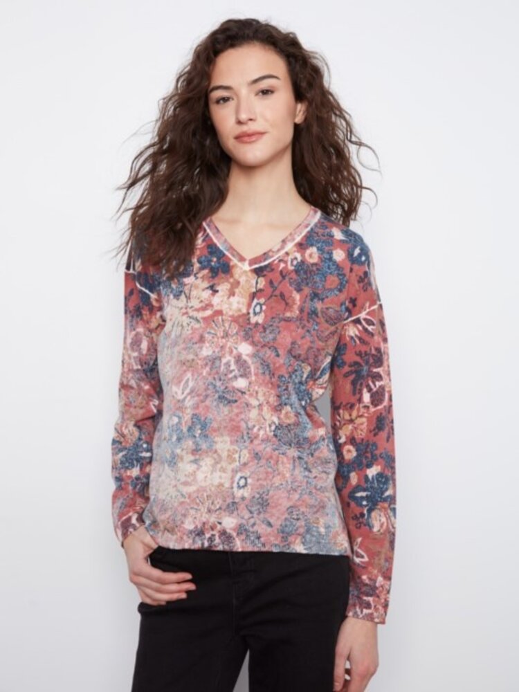 Charlie B Charlie B Long Sleeve Drop Shoulder Reversible Printed Sweater C2907