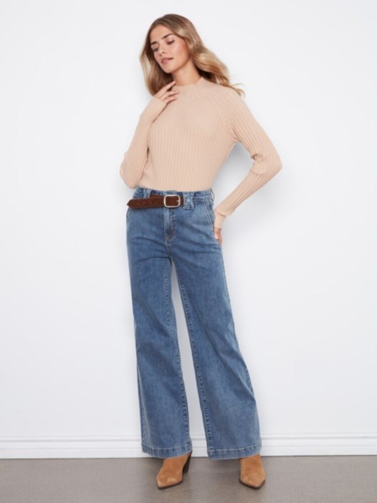 Charlie B Charlie B Flare Wide Leg Pants With Attached Belt C5807