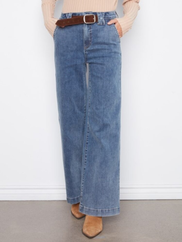 Charlie B Charlie B Flare Wide Leg Pants With Attached Belt C5807