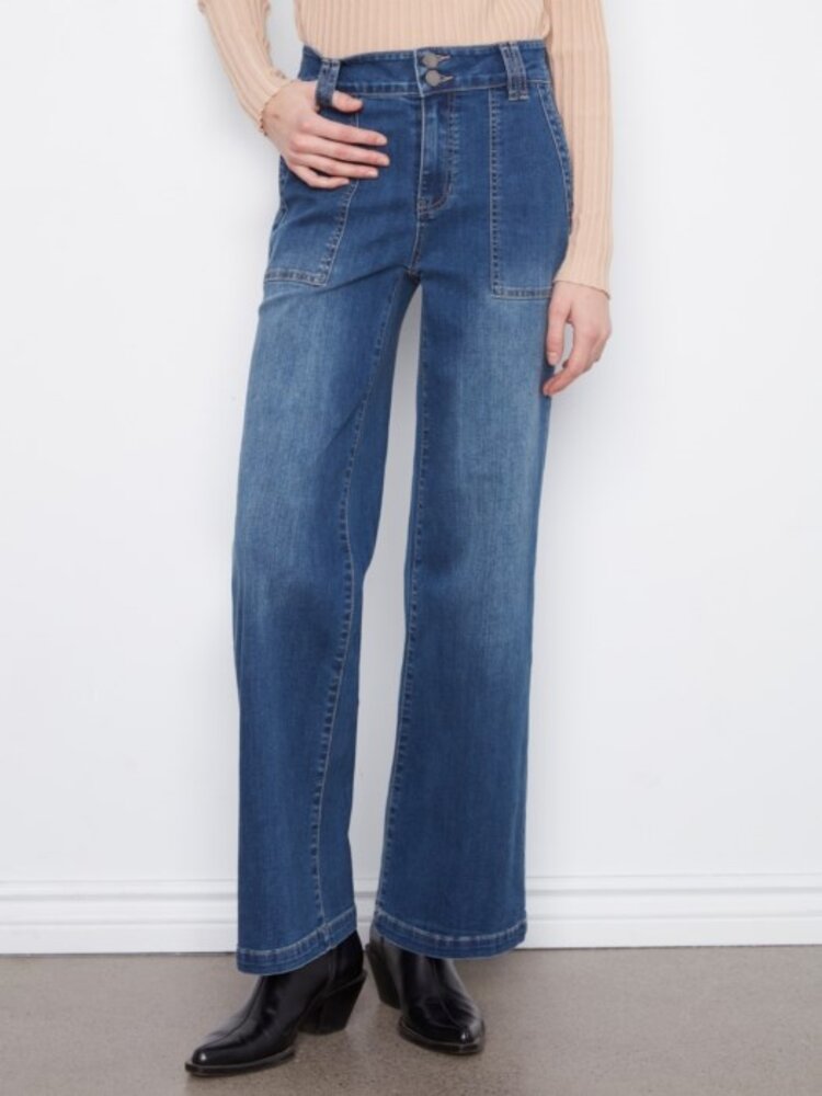Charlie B Charlie B Wide Leg Jeans With Pockets and Double Front Button C5792