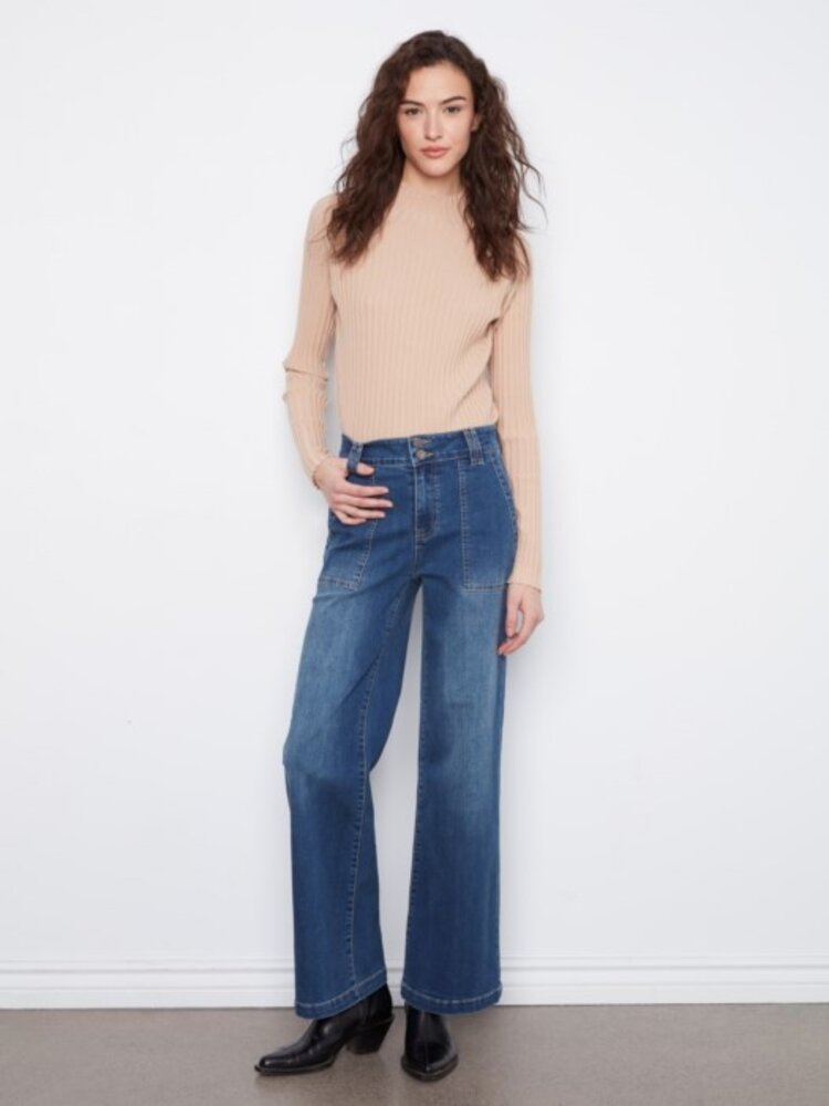 Charlie B Charlie B Wide Leg Jeans With Pockets and Double Front Button C5792