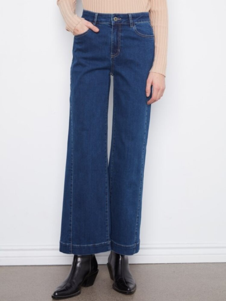Charlie B Charlie B Wide Leg Coloured Twill Pants With Side Panel C5816
