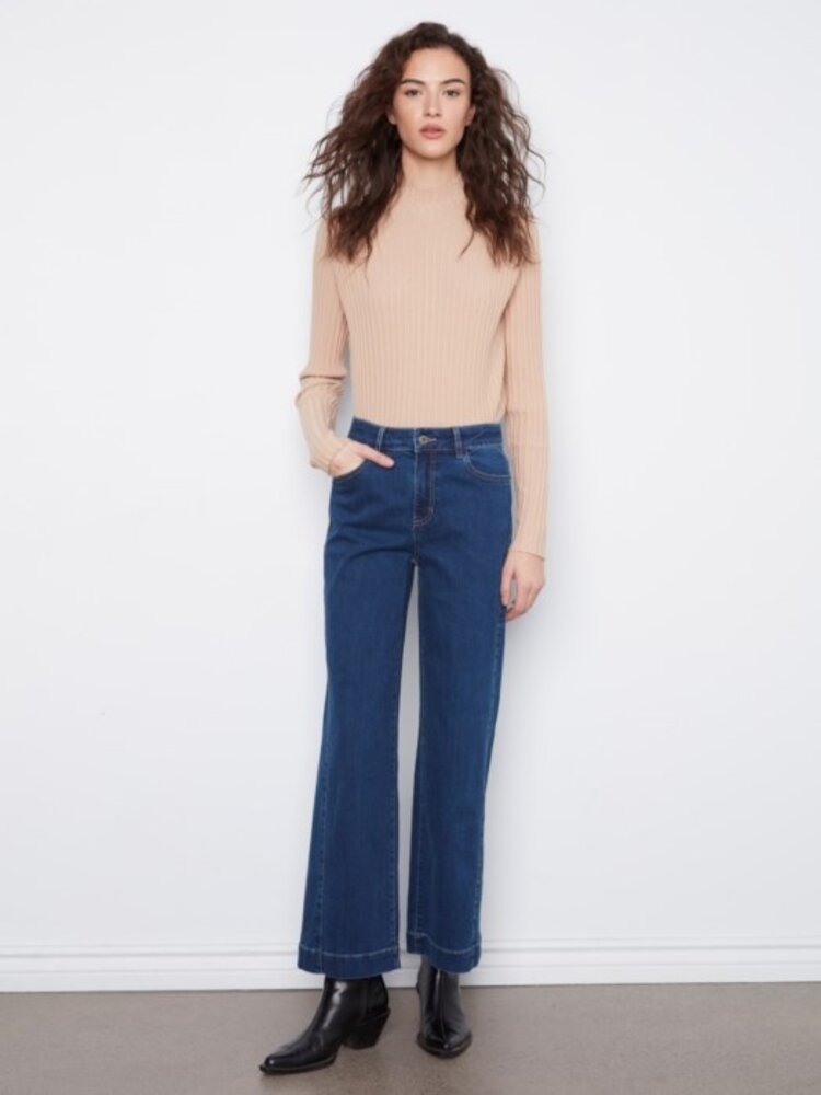 Charlie B Charlie B Wide Leg Coloured Twill Pants With Side Panel C5816