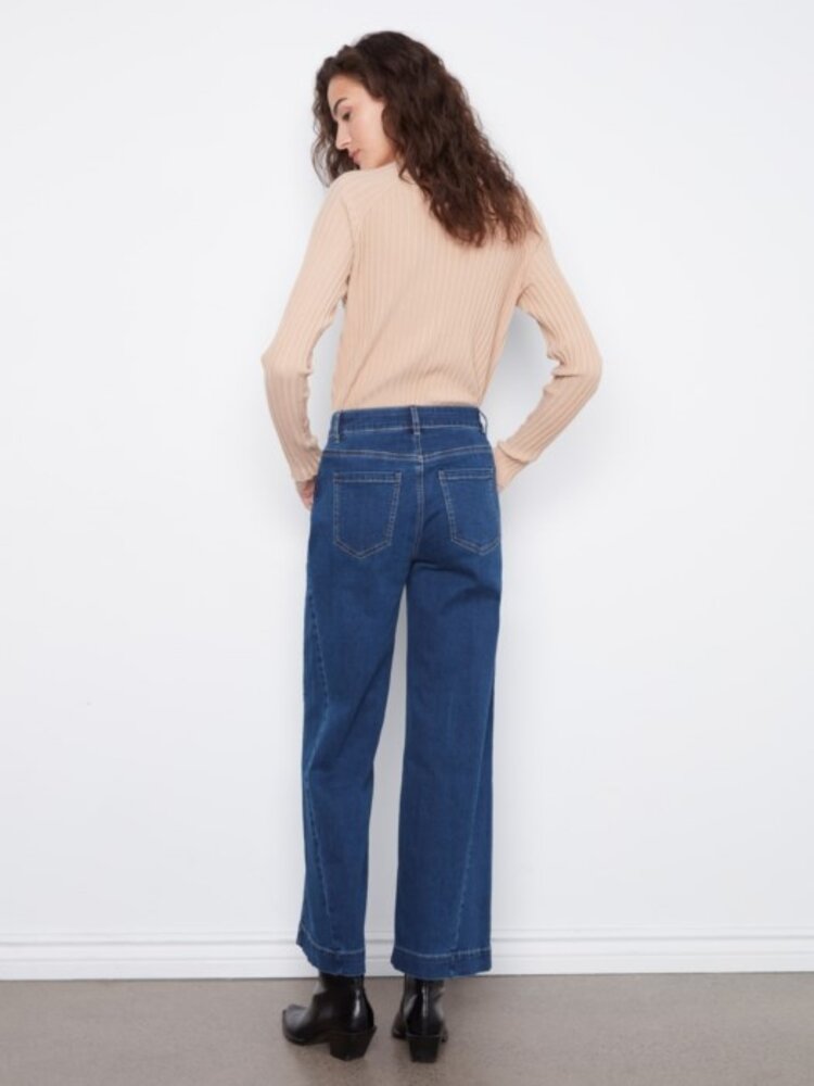 Charlie B Charlie B Wide Leg Coloured Twill Pants With Side Panel C5816