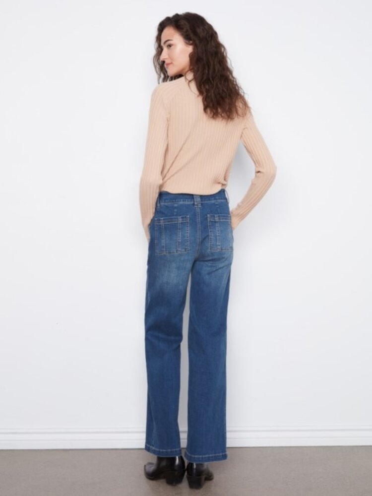 Charlie B Charlie B Wide Leg Jeans With Pockets and Double Front Button C5792