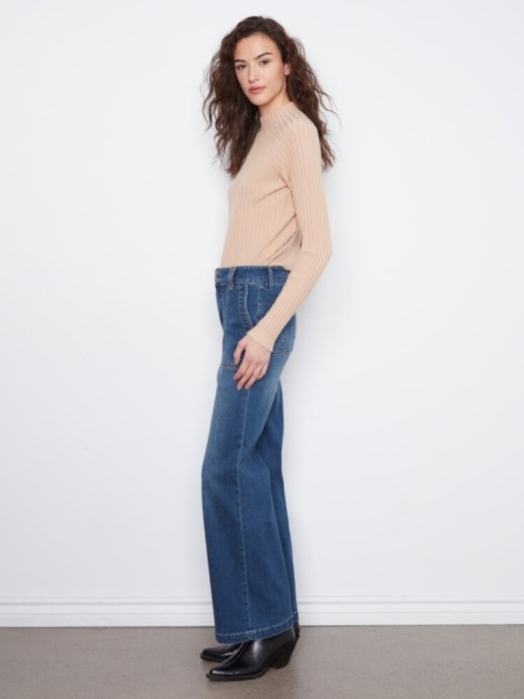 Charlie B Charlie B Wide Leg Jeans With Pockets and Double Front Button C5792